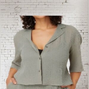 Andie “Margarita” Crop Button-Up XS NWT | Aloe Green + Soft Stretch | Elevated